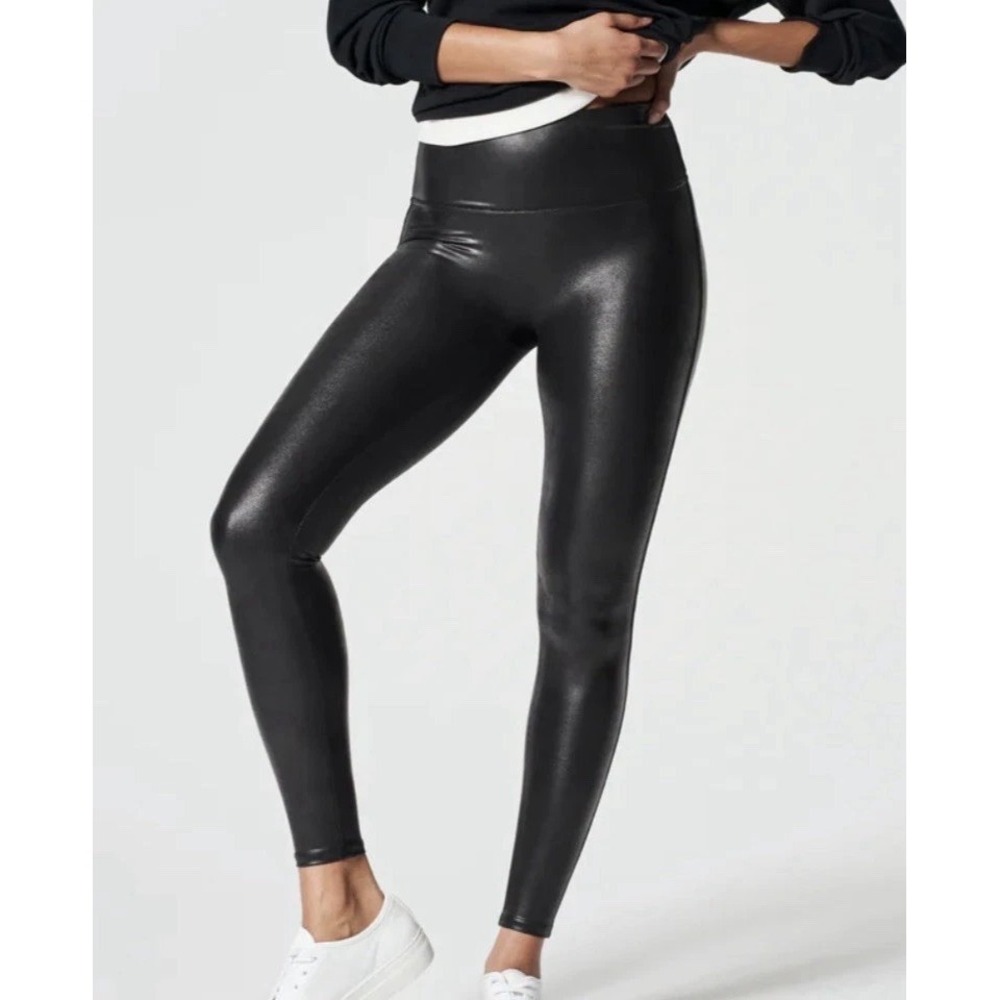 Spanx Black Faux Leather Leggings High Waisted Size XL Womens NWT